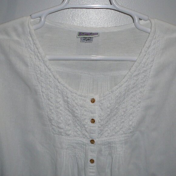 Eucalyptus White Embroidered 3/4 Sleeve Peasant Button Blouse-Size Lg-Guatemala - Picture 2 of 6